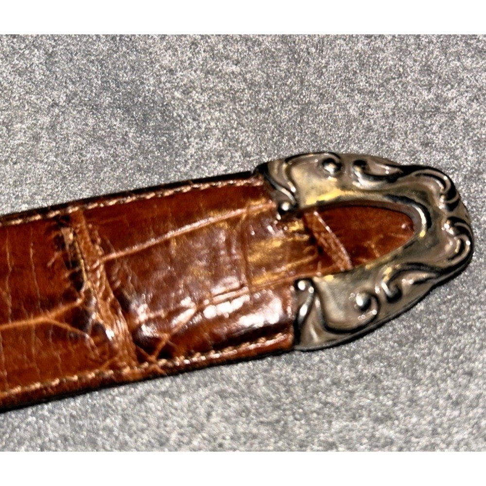 Vtg 90s Brighton Leather Belt Silver Tone Charms Buckle M 42907 Brown Ornate - Picture 5 of 11